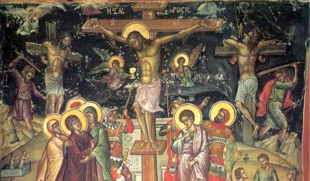 Icon of the Crucifixion by the hand of Theophanes the Cretan. Located on Mount Athos.