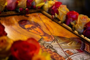 Icon of St. Demetrios adorned with flowers