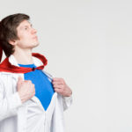 Man with Red Cape and Lab Coat